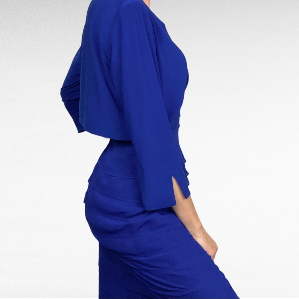 Jessica Howard | Royal Blue Strapless Layered Cocktail Dress & Cropped Bolero - Picture 3 of 16